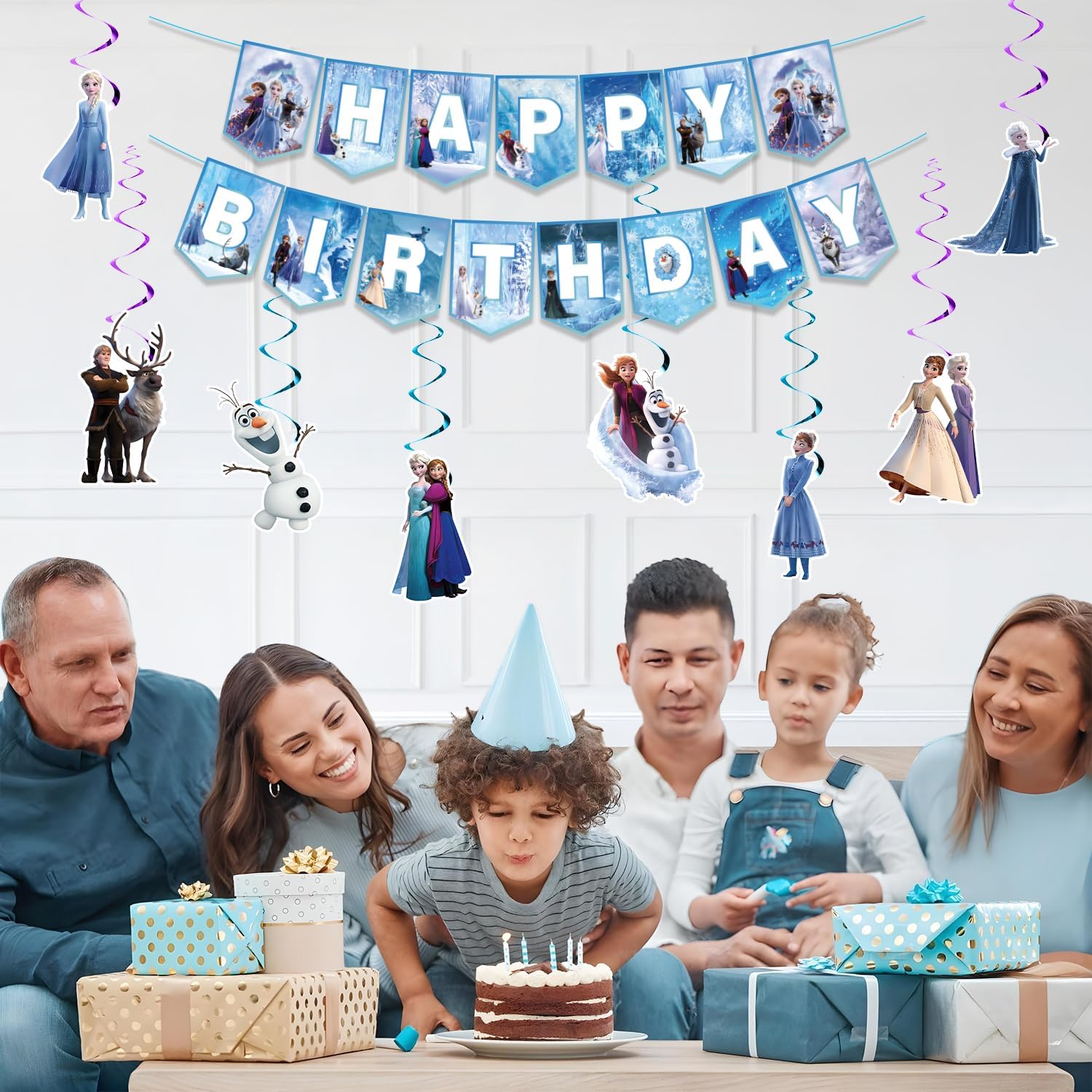 Cute Cartoon Birthday Decorations Banner and Swirls