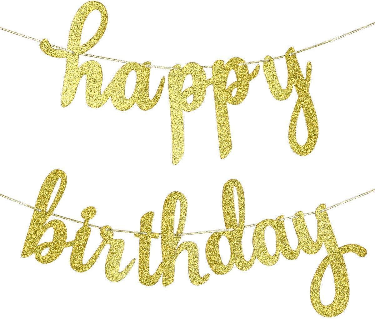 Gold Glitter Happy Birthday Banner for Party Decorations
