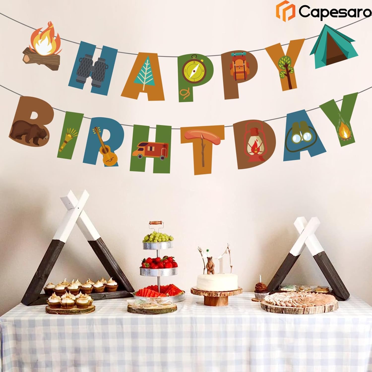 Camping Happy Birthday Banner for Party Decor