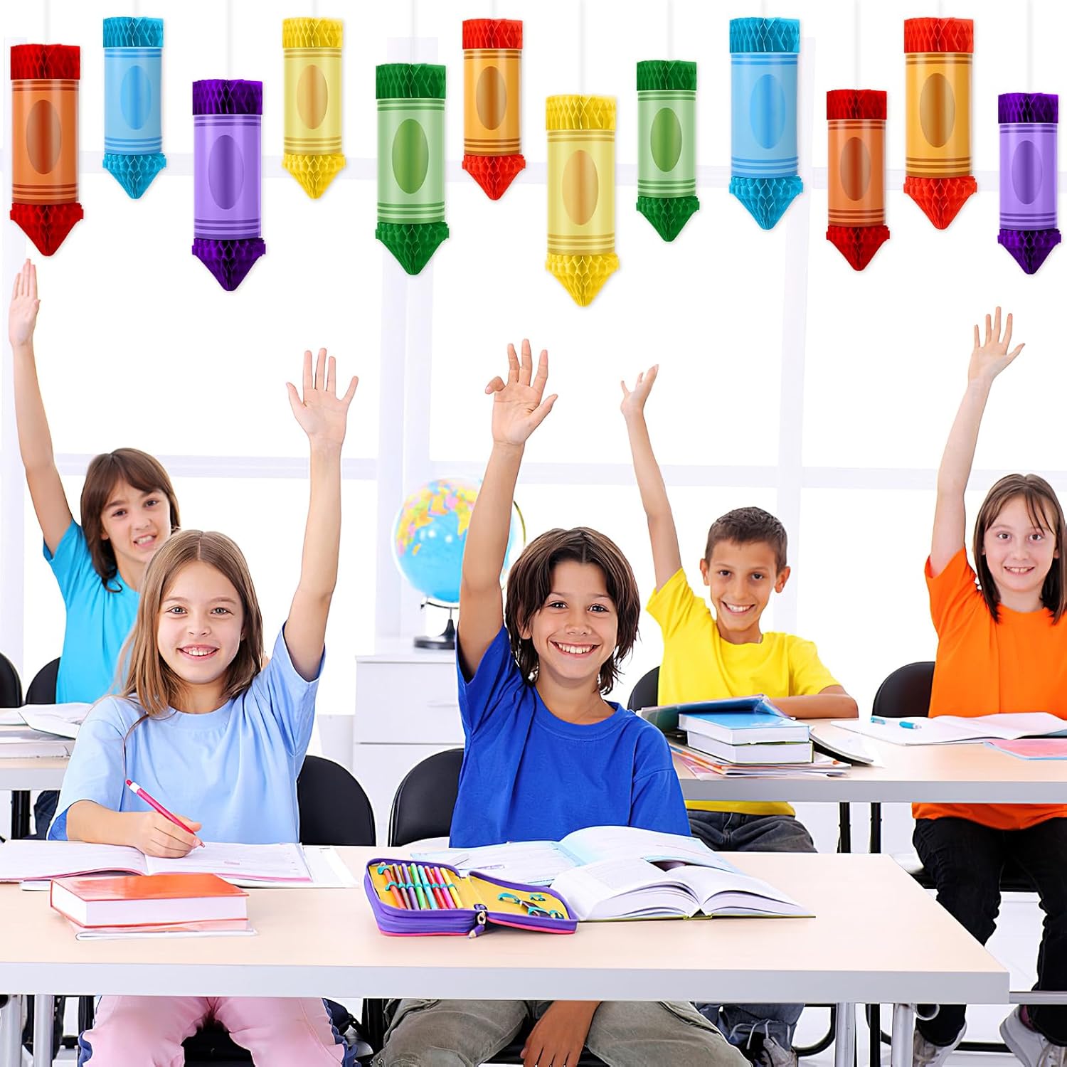 12 Pcs Crayon Pencil Hanging Honeycomb Classroom Decorations