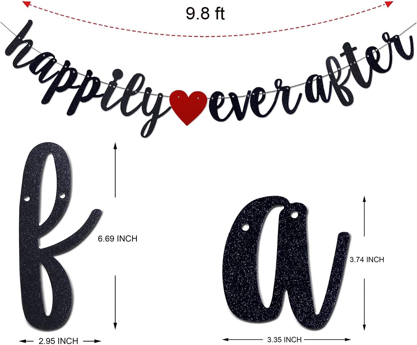 Happily Ever After Banner Black Glitter Wedding Bachelorette Decor