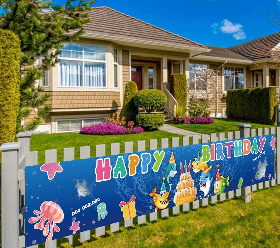 Large Cute Shark Birthday Banner for Kids
