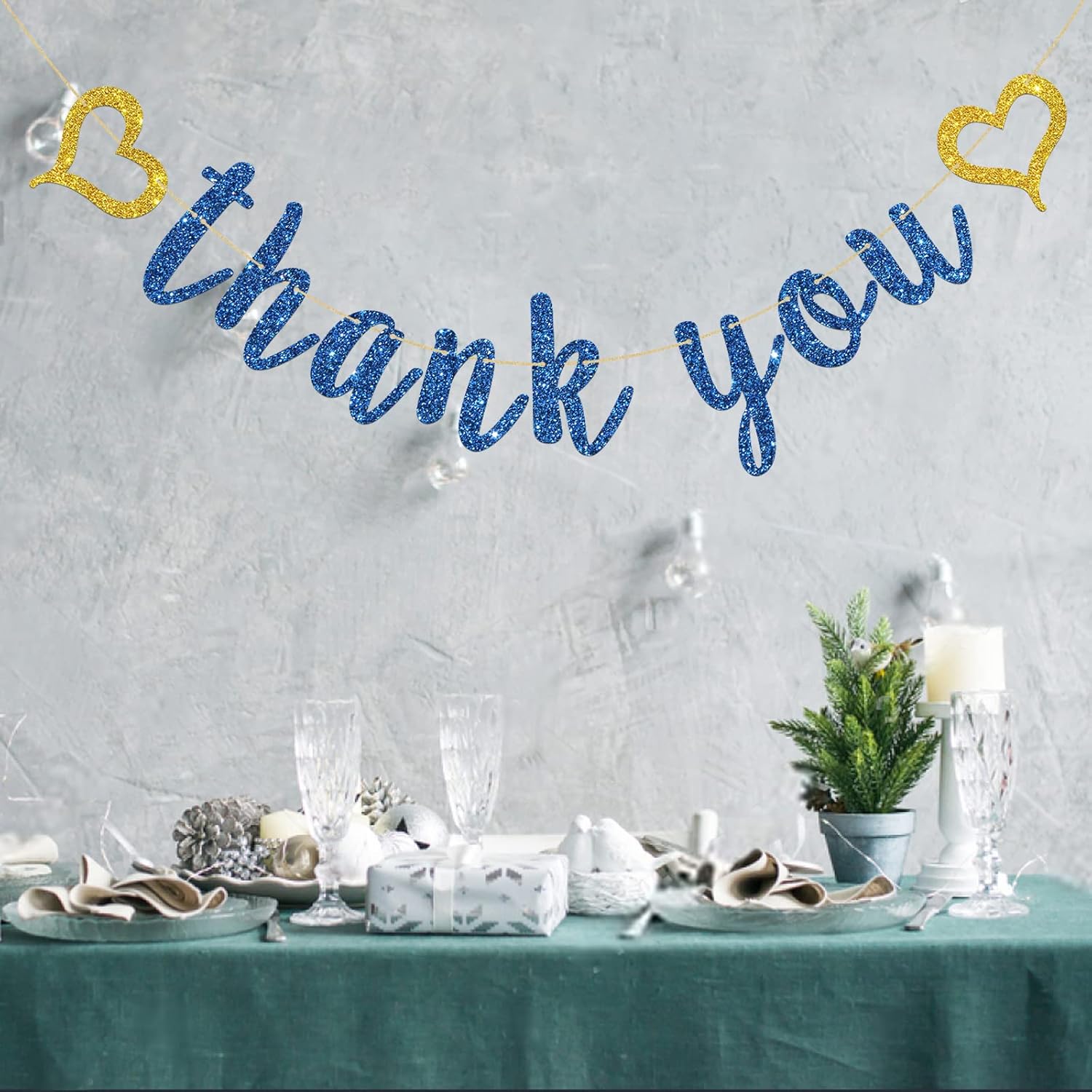 INNORU Navy Blue Glitter Thank You Banner
