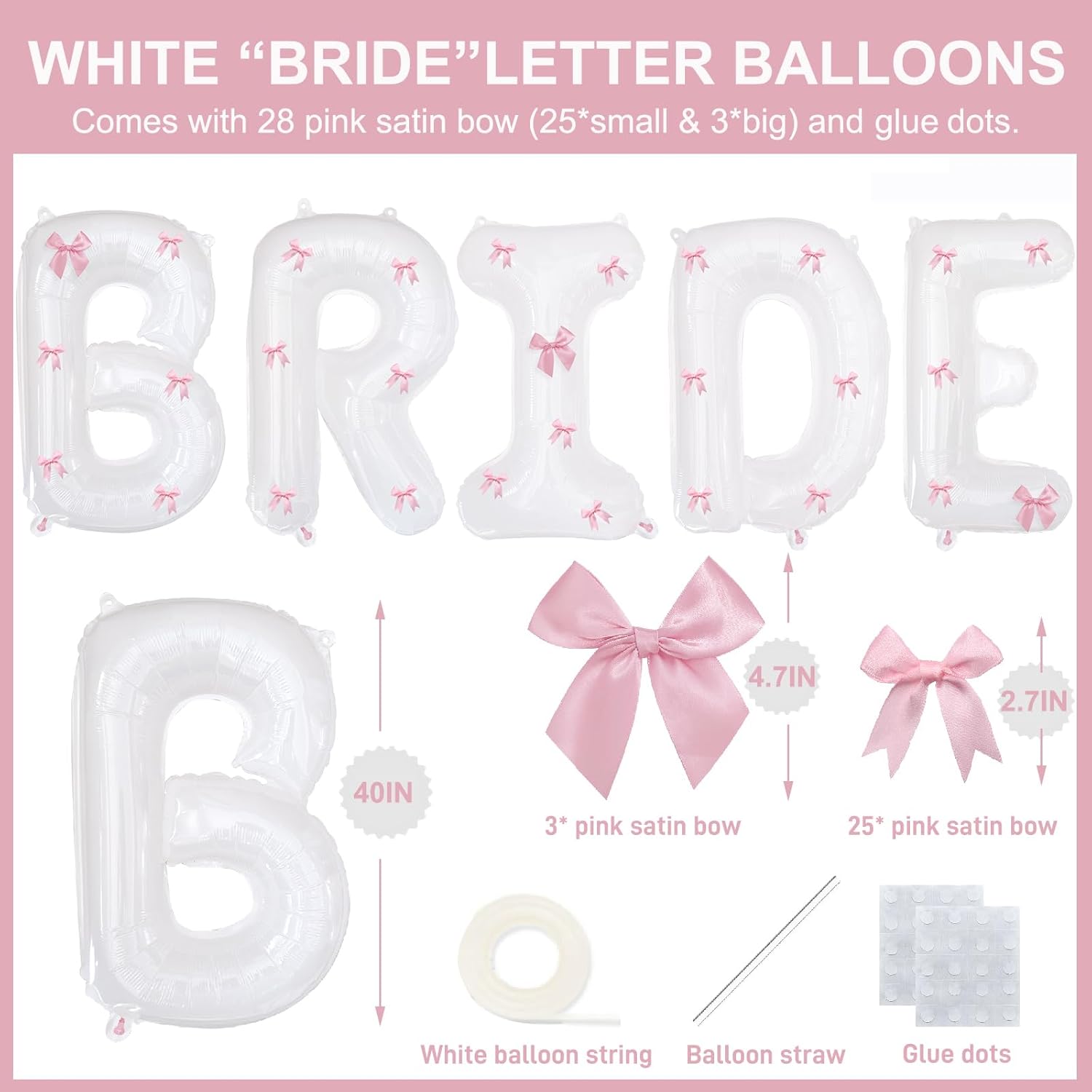 Pink Bow Bride Balloons 40 Inch for Wedding Decorations