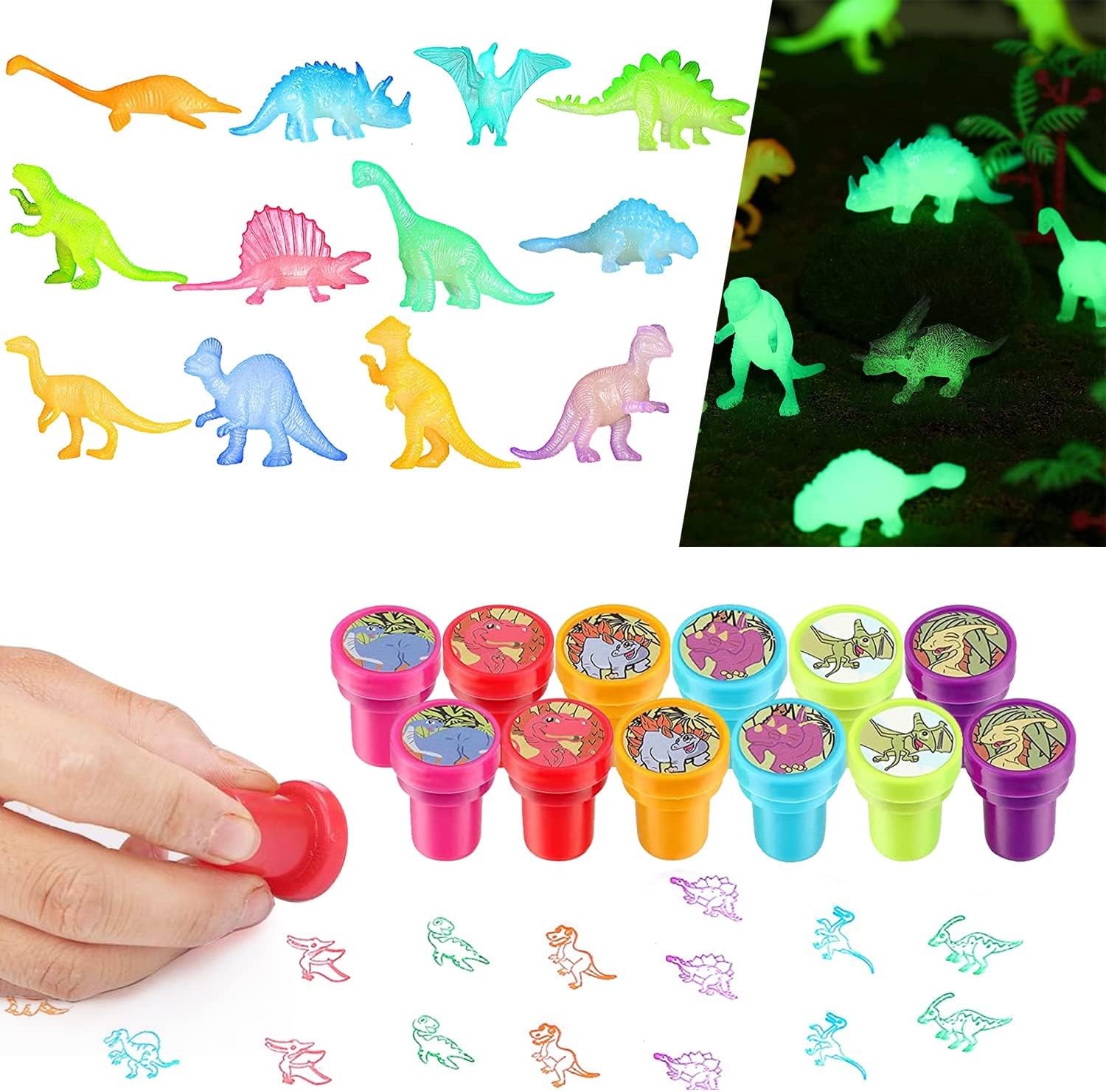 MOVINPE Dinosaur Party Favor Cups with Reusable Straws and Luminous Toys