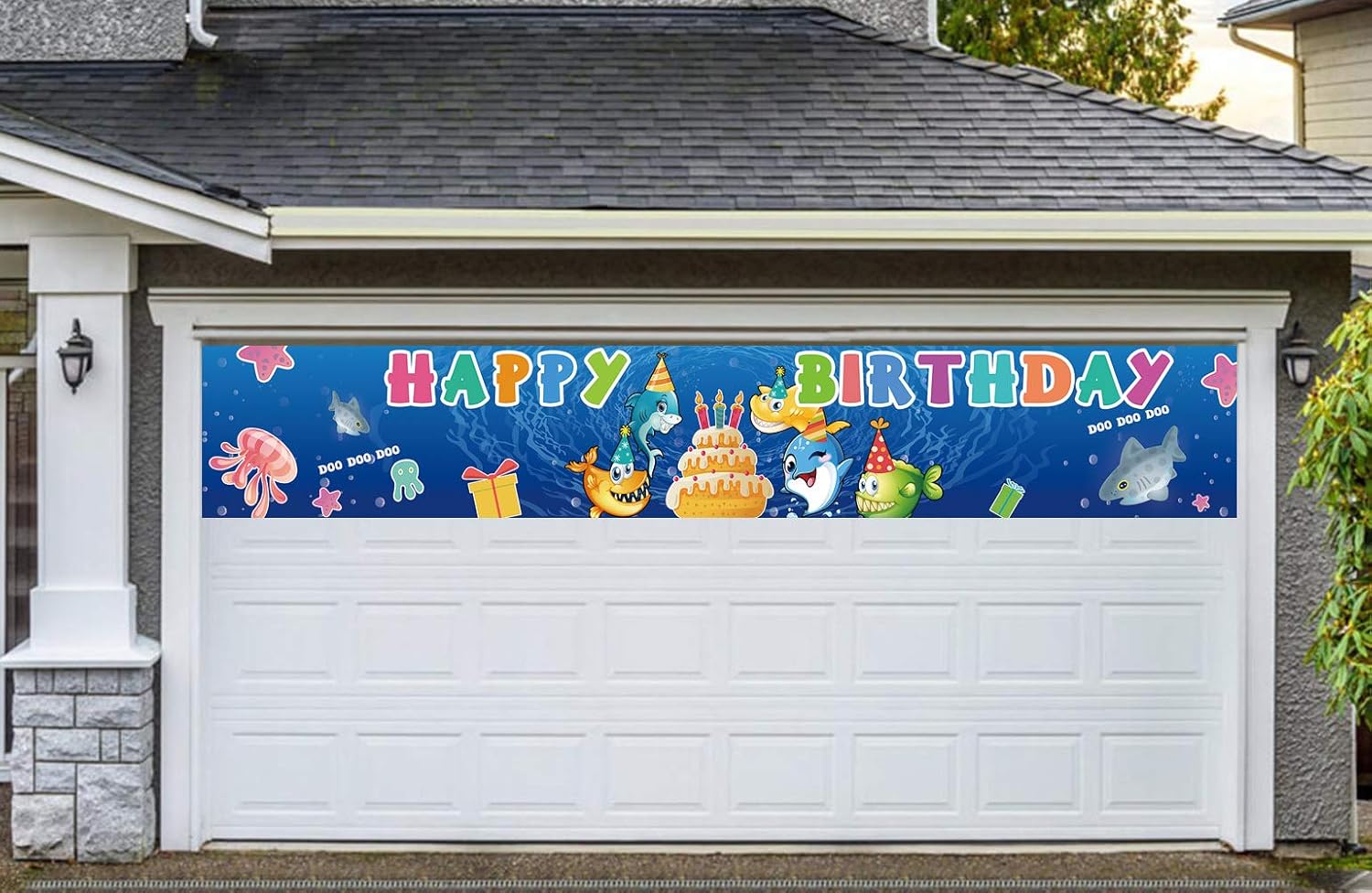Large Cute Shark Birthday Banner for Kids