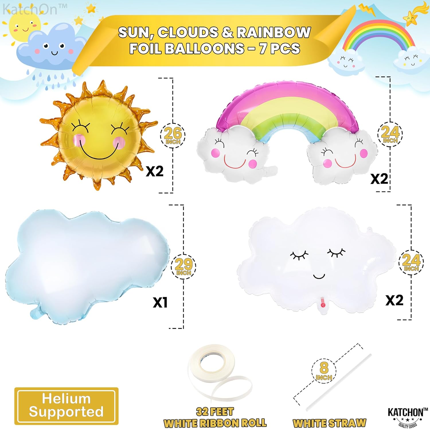 KatchOn Rainbow 31 Inch Balloon Set - Pack of 7
