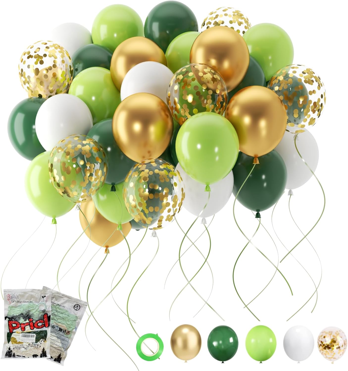 Green and Gold Balloons 60PCS 12 Inches Party Decor
