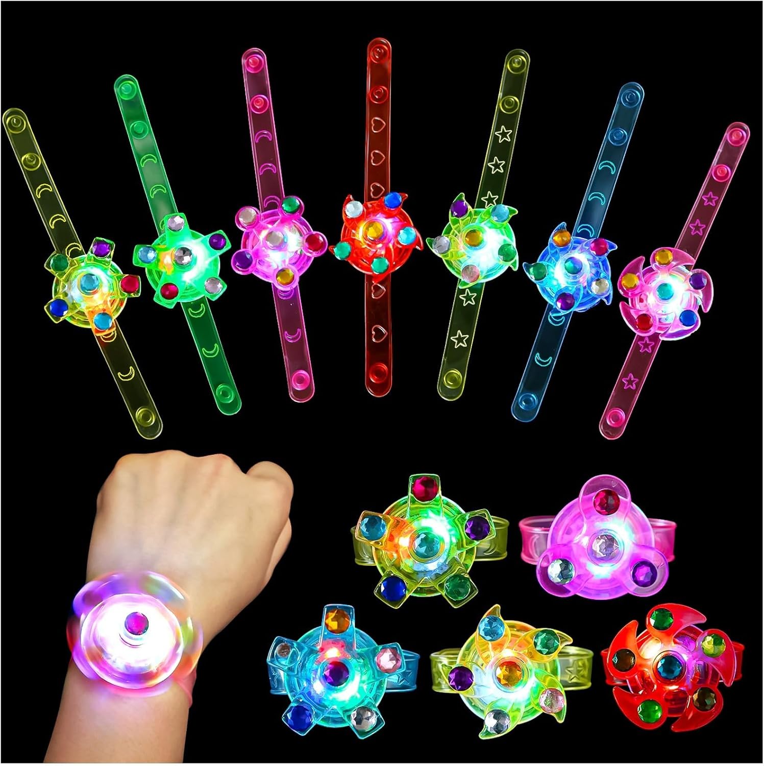 12 Pack Glow in the Dark LED Fidget Spinner Bracelets for Kids