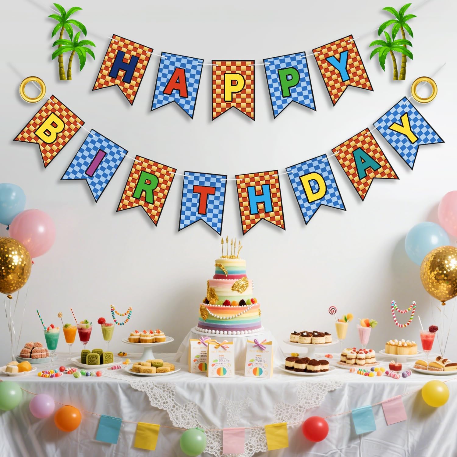 Happy Birthday Banner Decorations with Hedgehog Theme