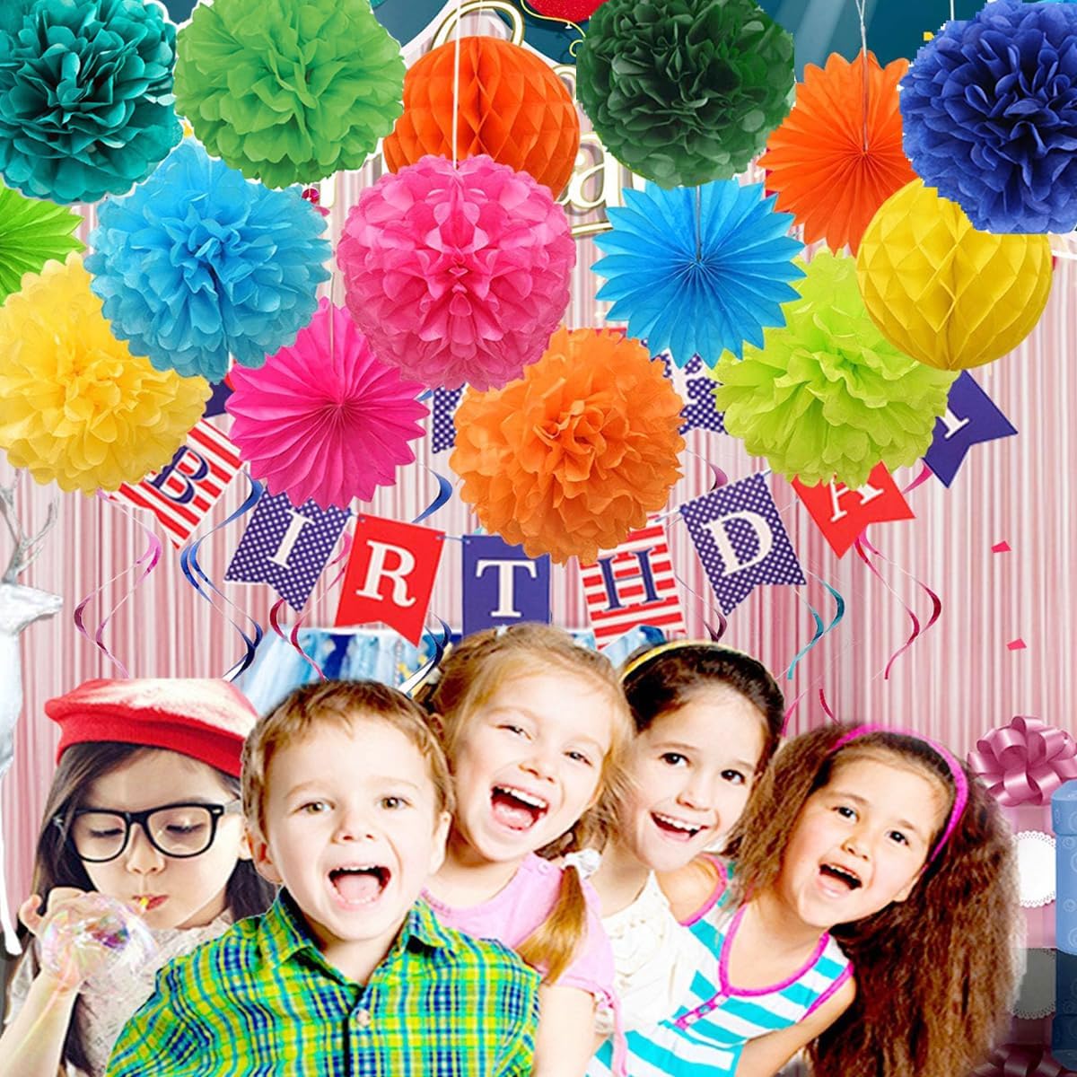 10PCS Grey Tissue Paper Pom Poms DIY Decor Kit