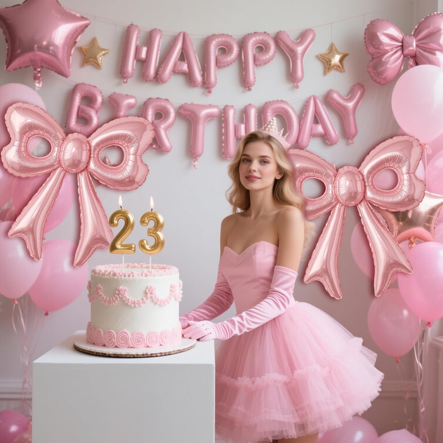 4 Pcs Pink Bow Balloons 31 Inch Party Decorations