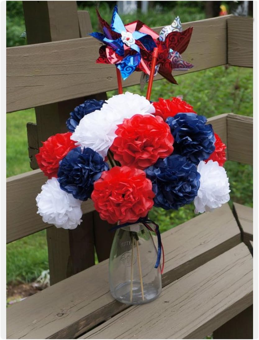 HEARTFEEL 30pcs Patriotic Tissue Pom Pom Garland Decorations