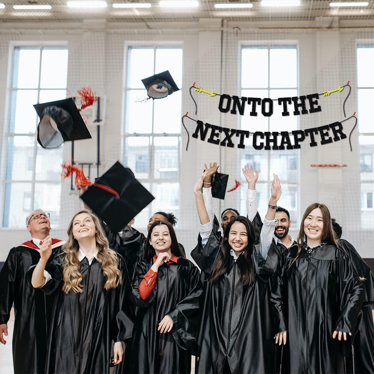 Onto The Next Chapter Banner Black Glitter