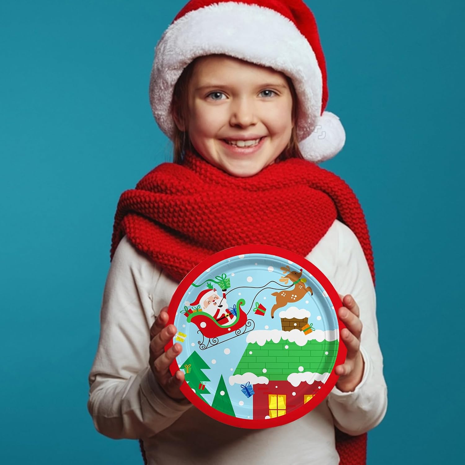 Christmas Party Supplies - 50pcs Santa Themed Plates Napkins