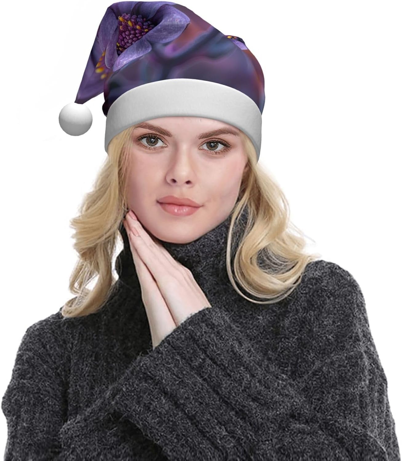 QINZHENG Personalized Santa Hat with Three Flowers Print