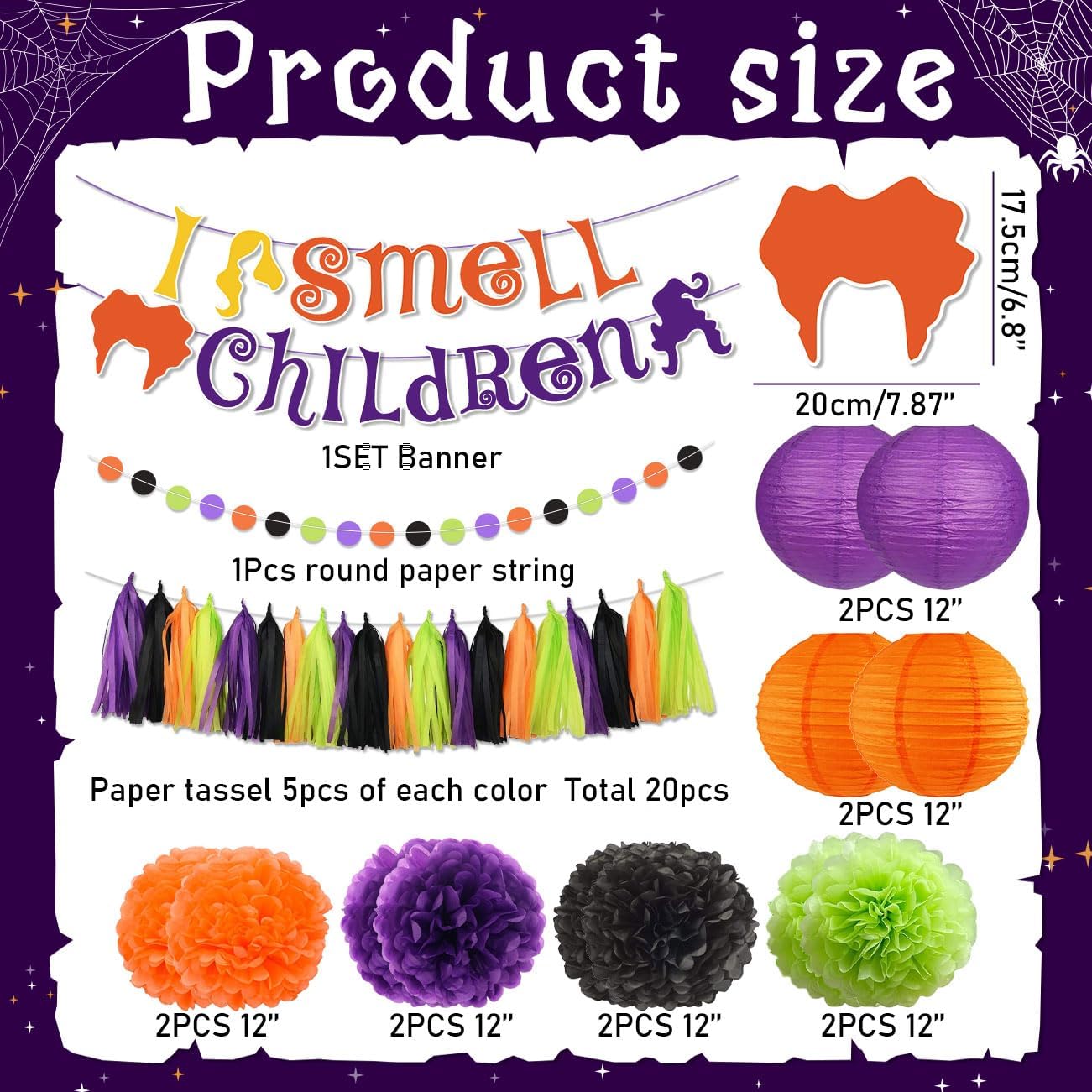 Hocus Pocus Halloween Decor Banner with Pompoms and Tassels
