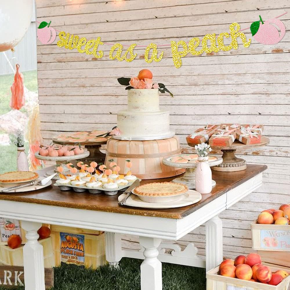 Sweet As A Peach Banner Glitter Pink Birthday Party Decor
