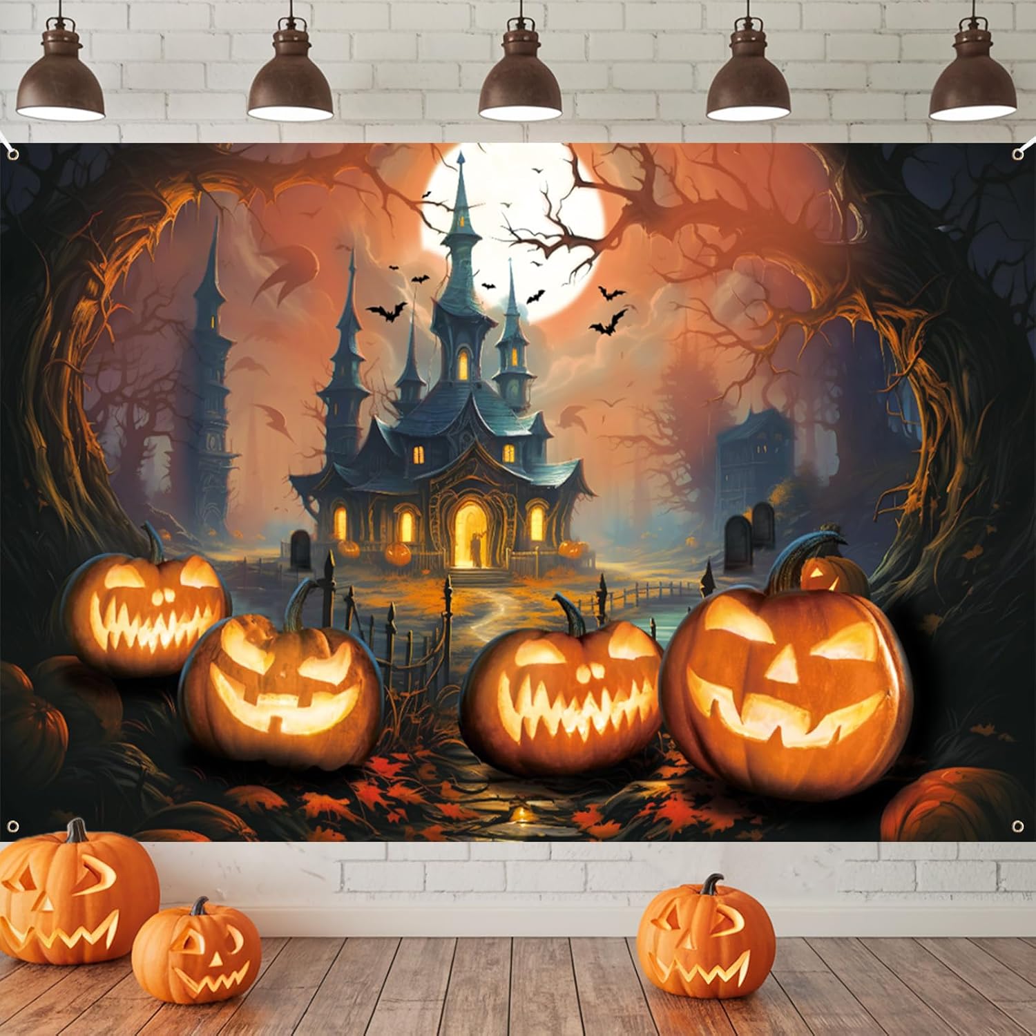 Halloween Banner Decoration with Castle and Pumpkins
