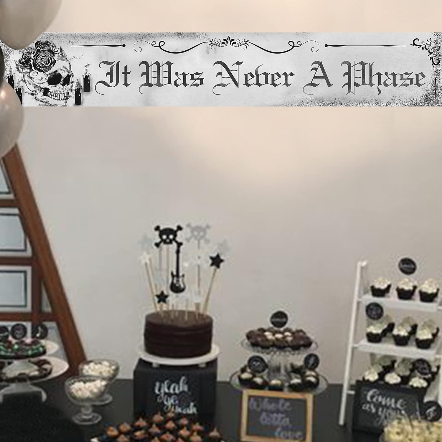 Gothic It Was Never a Phase Black Skull Banner
