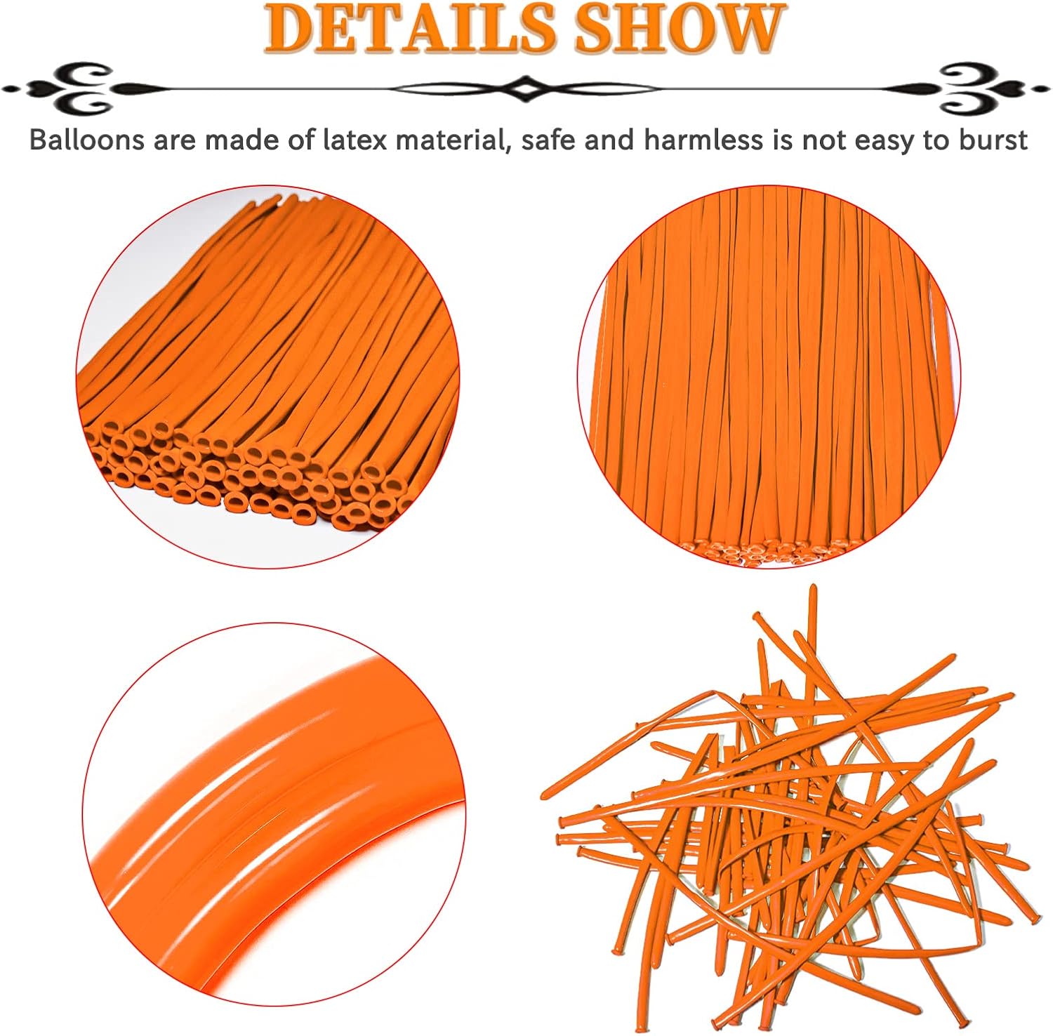 Orange 260 Long Skinny Twisting Balloons 100pcs