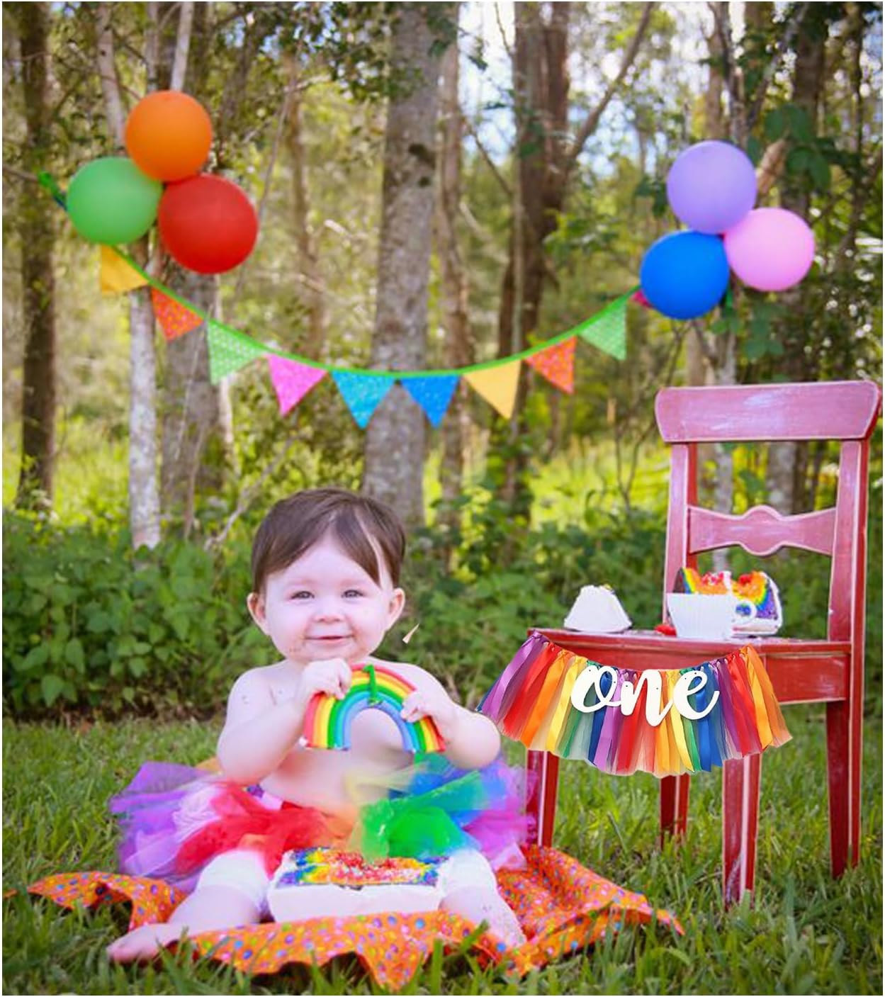 Rainbow High Chair Banner for 1st Birthday Party