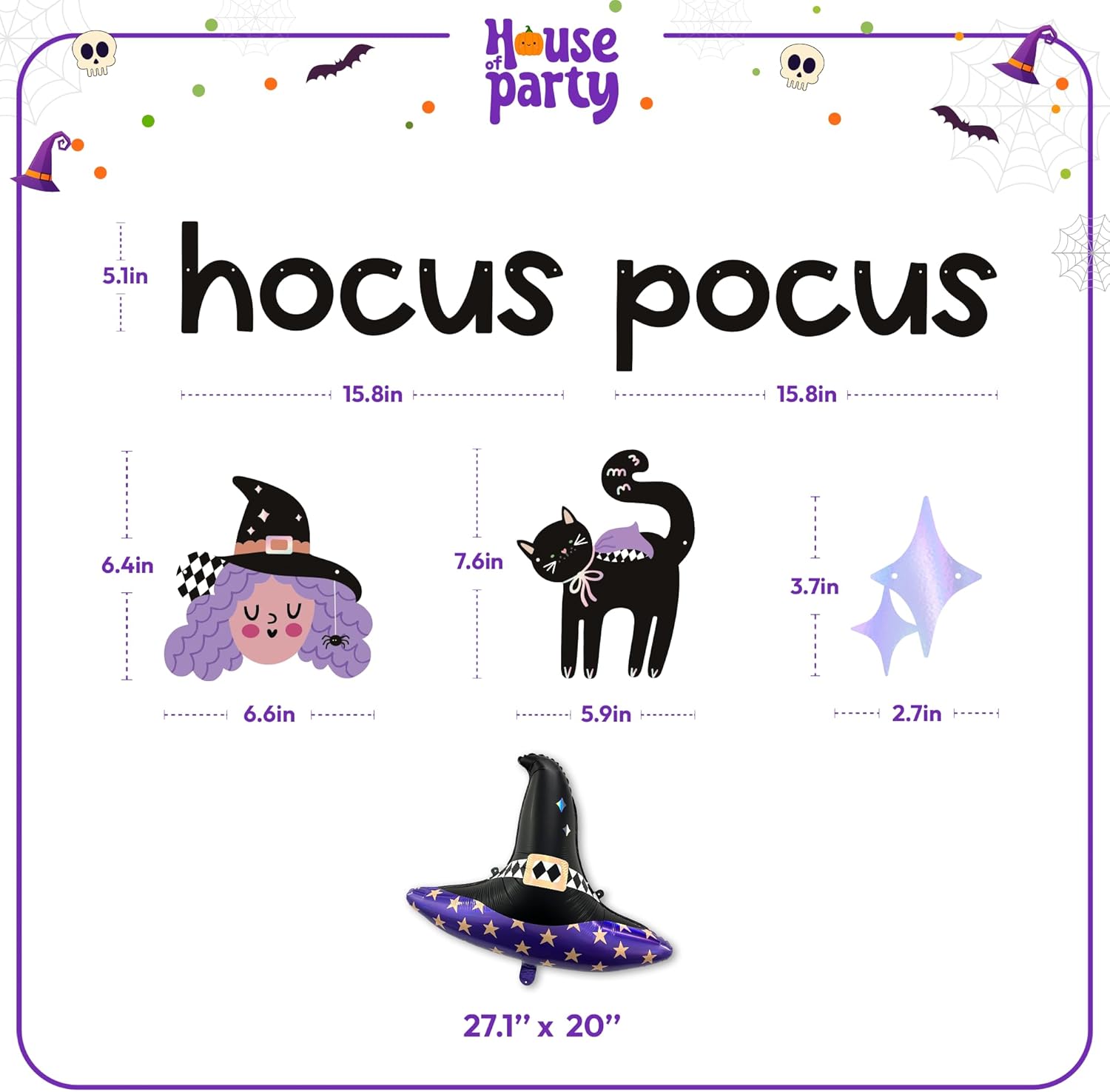 Hocus Pocus Halloween Banner and Witch Hat Balloon