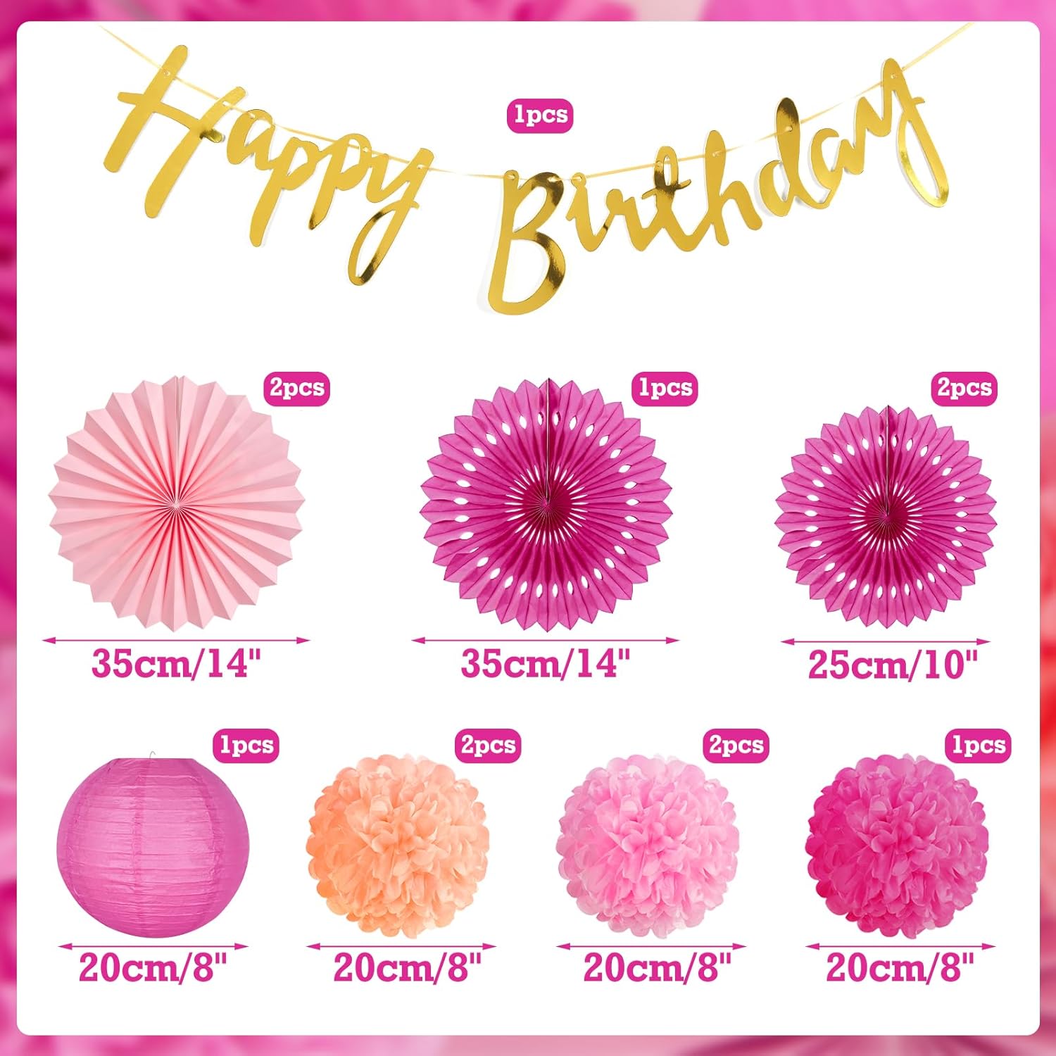 SUNBEAUTY Hot Pink Birthday Decorations Kit