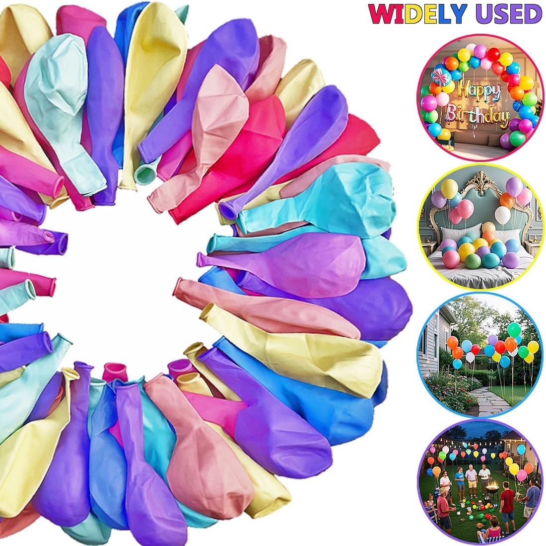 Thickened 12 Inch Birthday Balloons 100Pcs with Pump and Ribbon