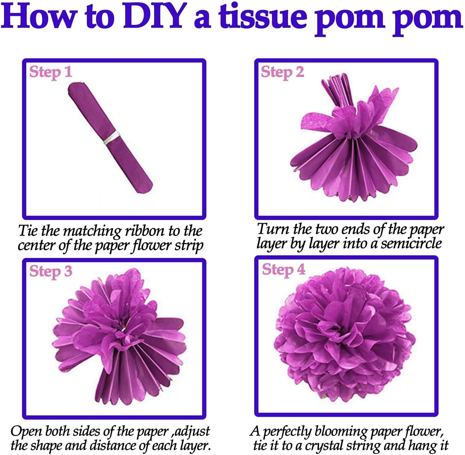 Navy Blue and Silver Tissue Paper Pom Poms Flower Set 28PCS