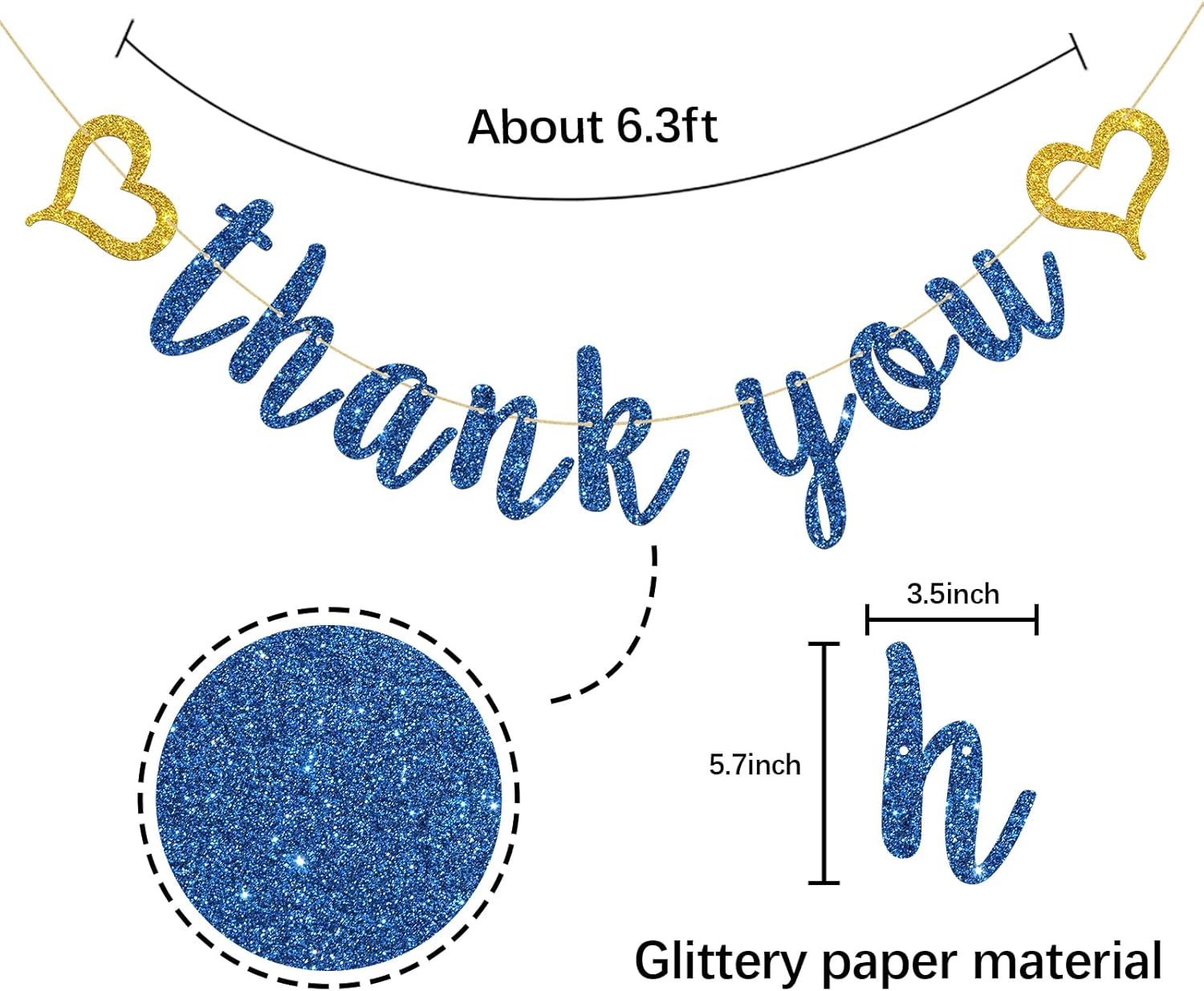 INNORU Navy Blue Glitter Thank You Banner