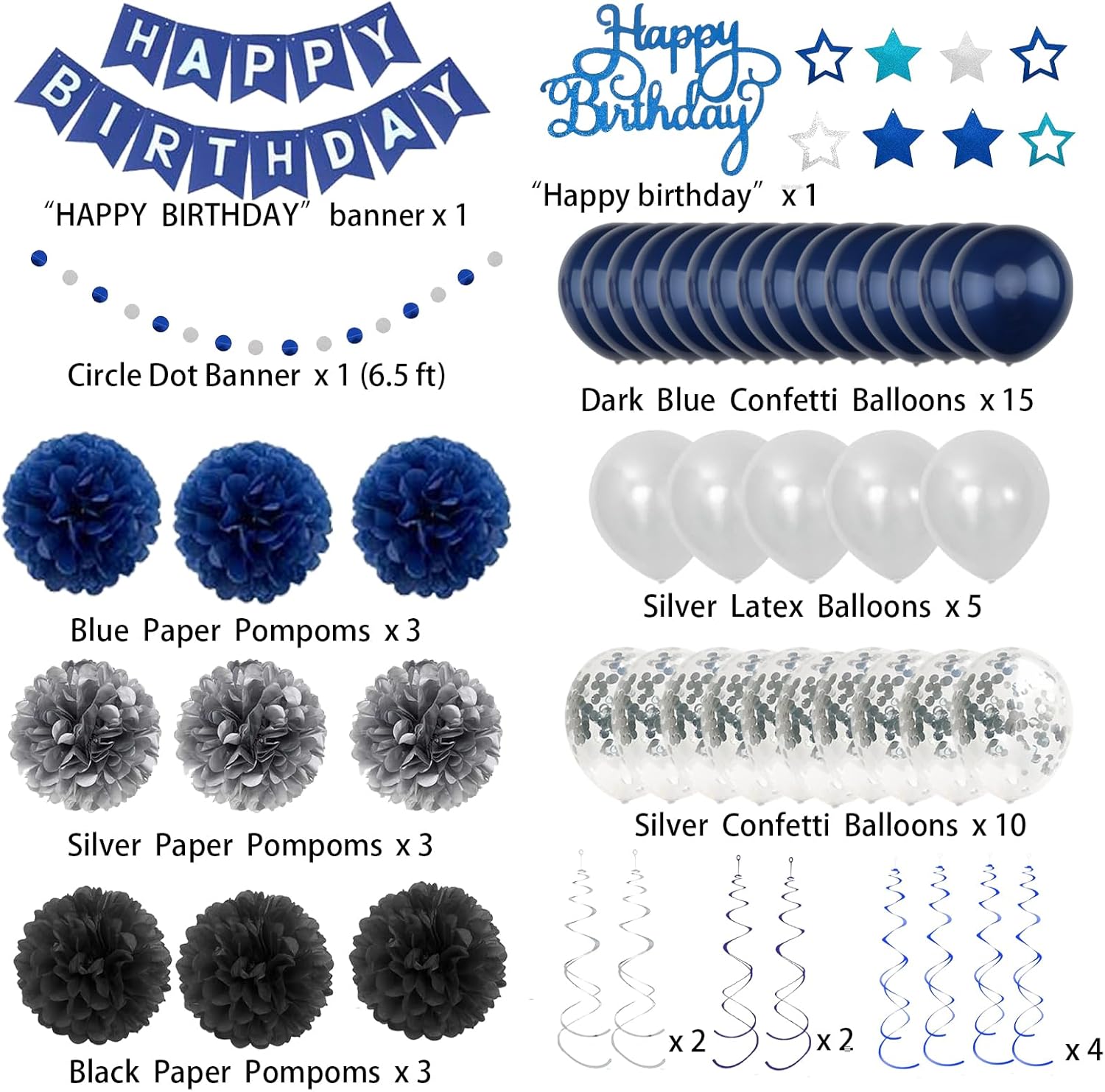Navy Blue Birthday Decor Set with Banner and Balloons