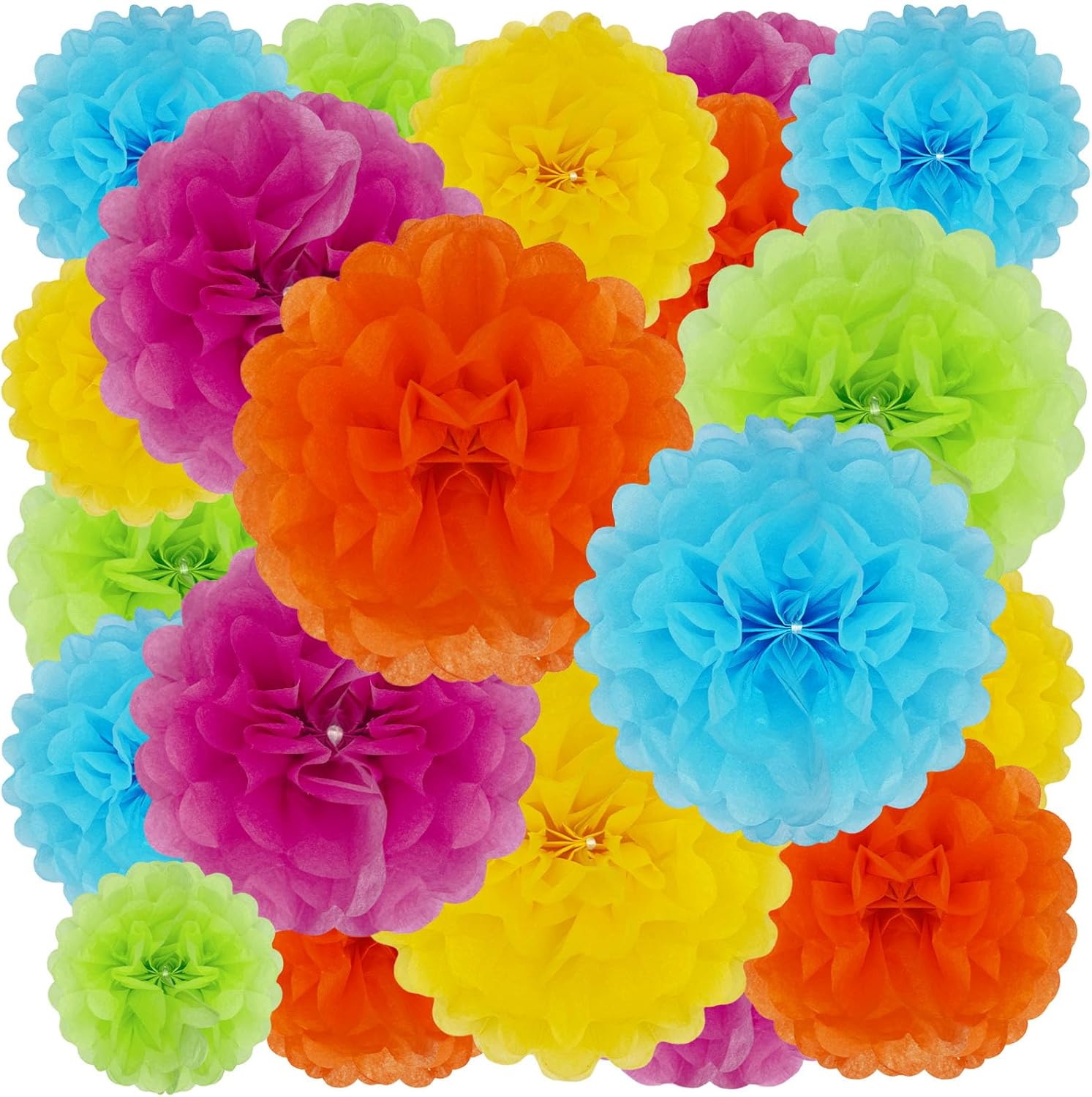 Tissue Paper Pom Poms 20 Piece Set 6 10 12 14 Inch