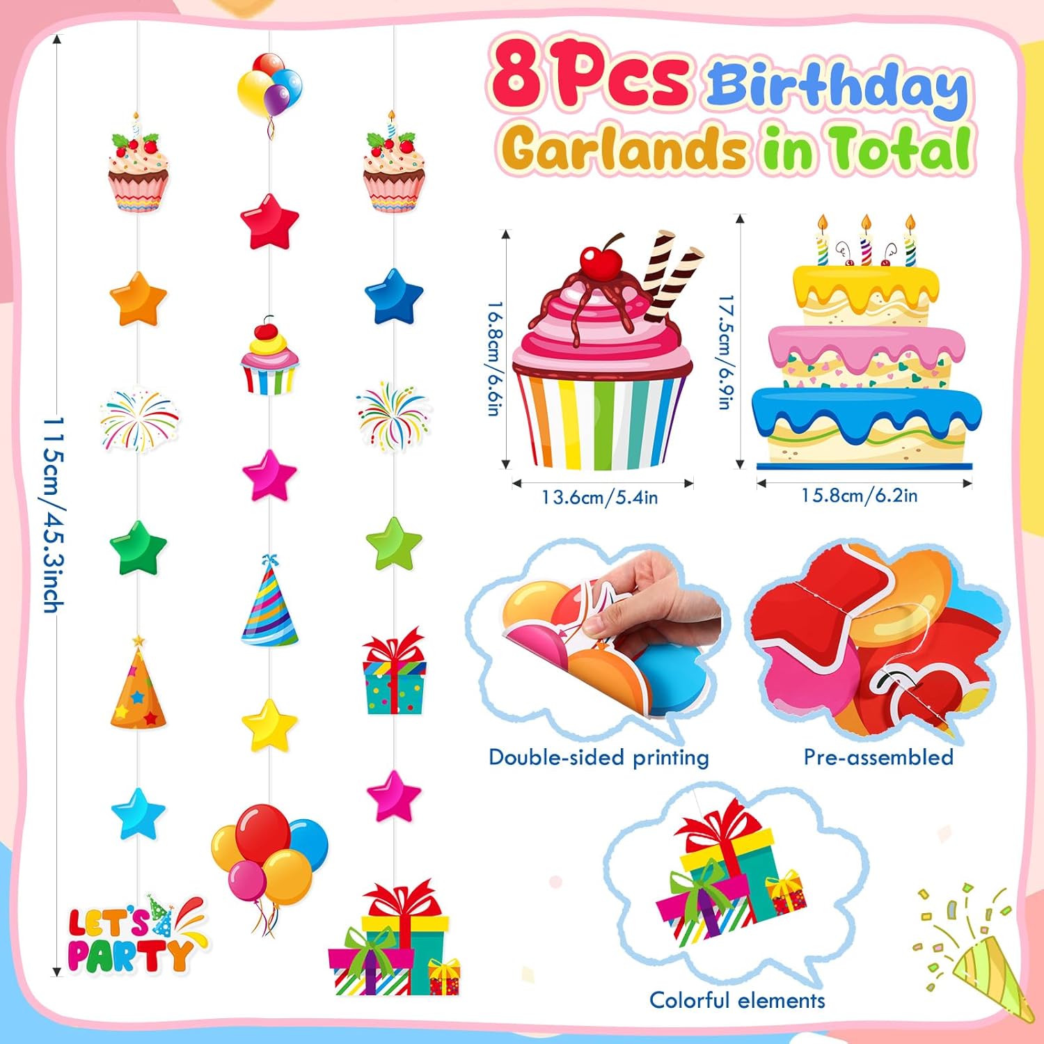 8 Pcs Happy Birthday Garland Streamers Decorations