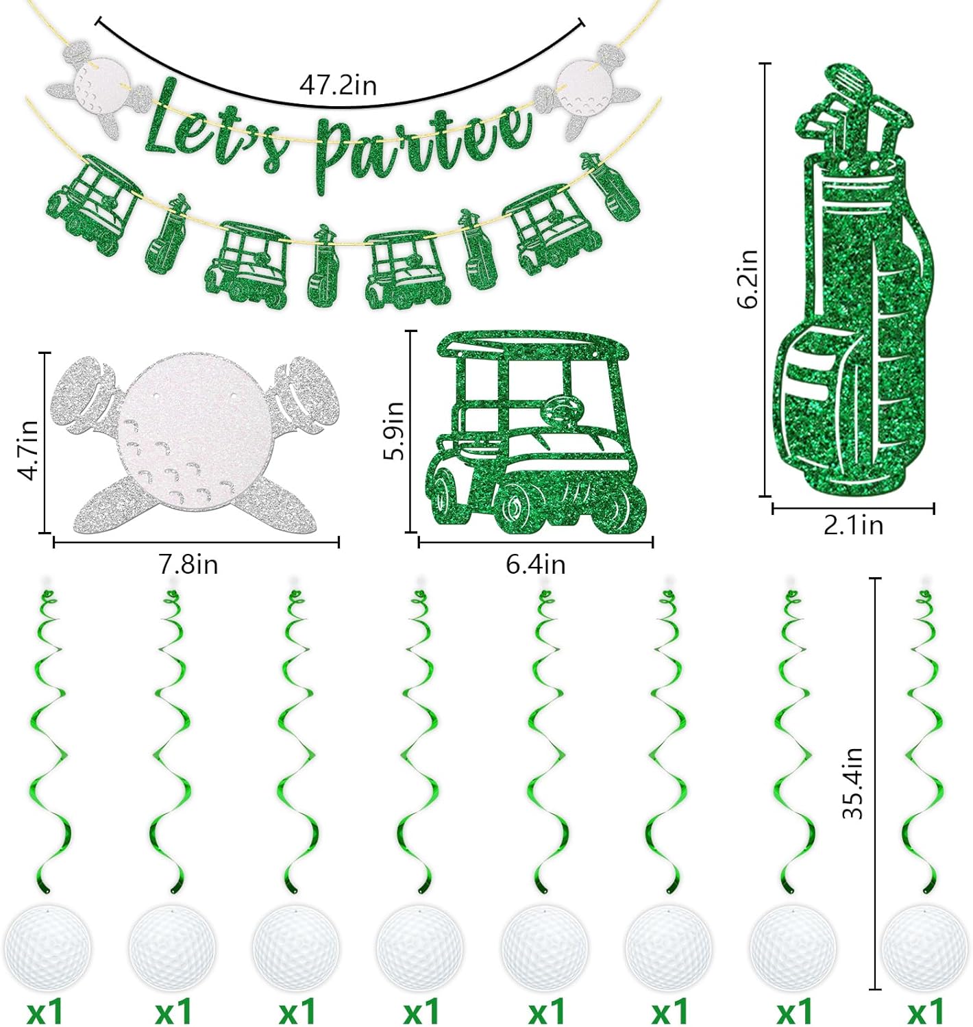 Golf Party Decorations Set with Glitter Banners and Ball Swirls
