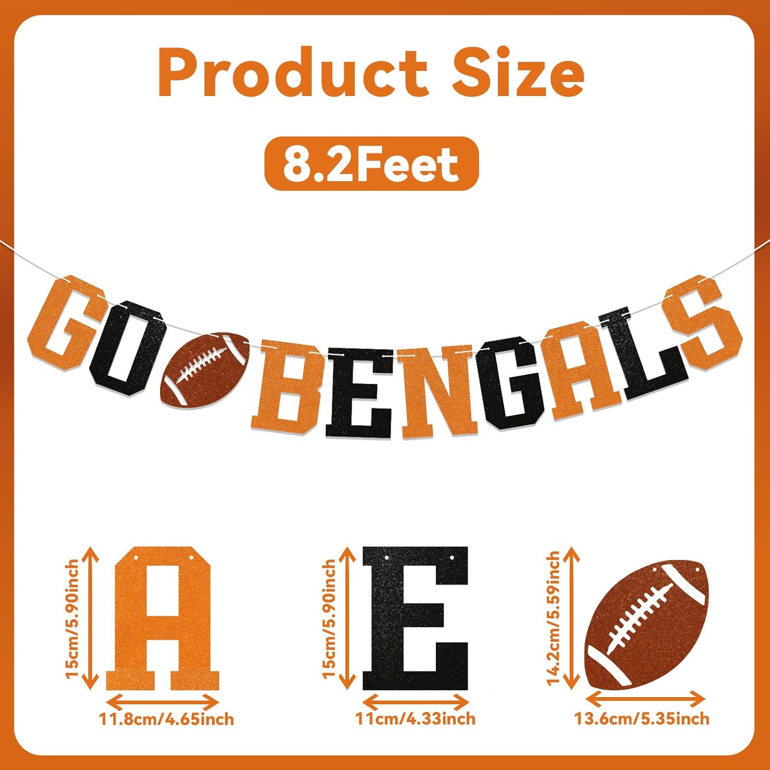 Go Bengals Banner Football Game Day Decor Black Orange Glitter