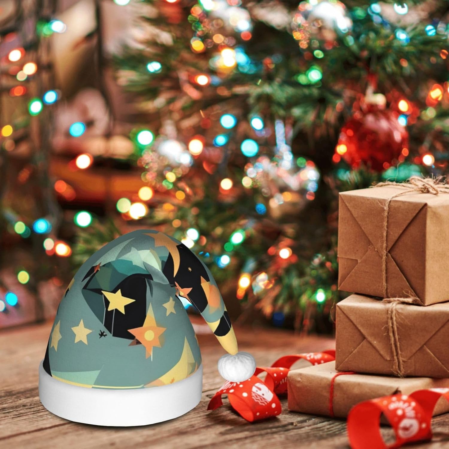 QINZHENG Atomic Stars Santa Hat for Women