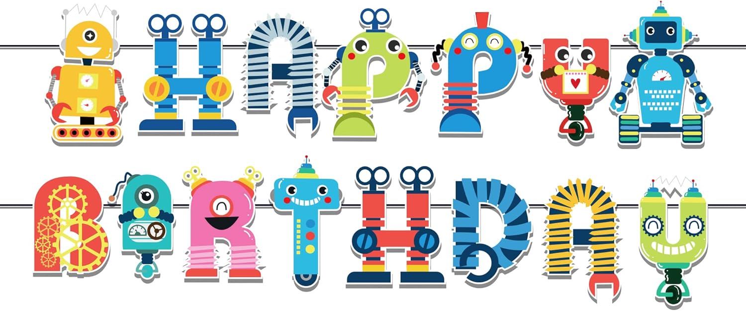 Robot Birthday Banner Happy Birthday Decor