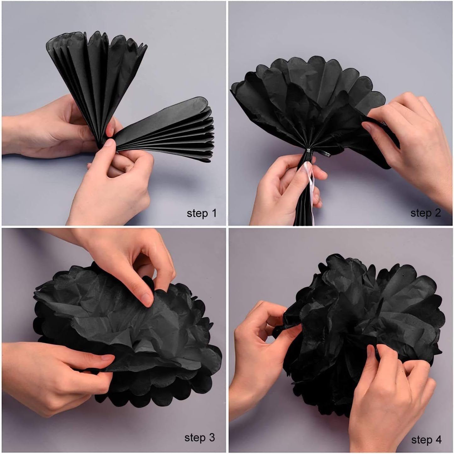18 Pcs Black Gold White Tissue Pom Poms Decorations