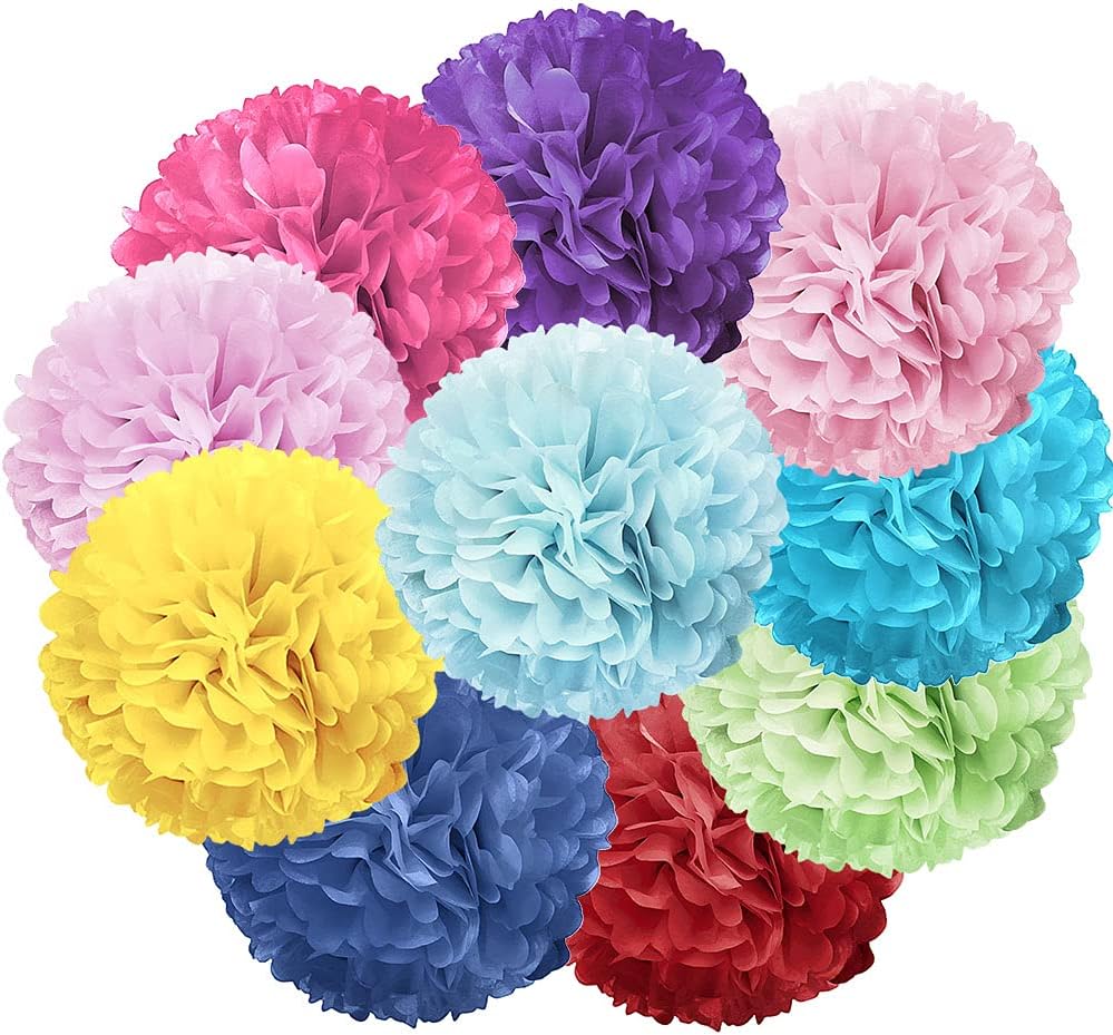 WIRESTER 10 Pcs Black 15 Inch Tissue Paper Flower Pom Poms