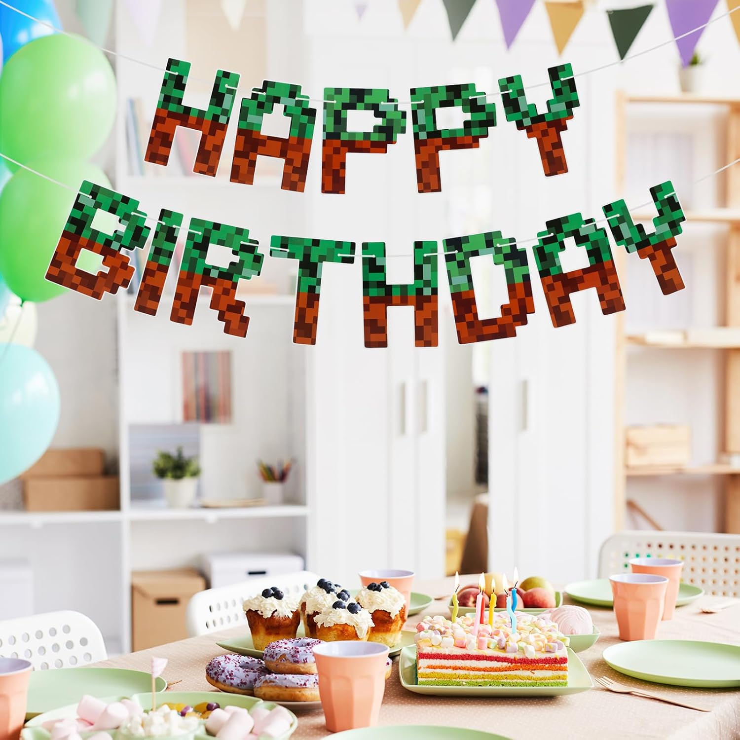 Miner Theme Happy Birthday Banner 10 Feet
