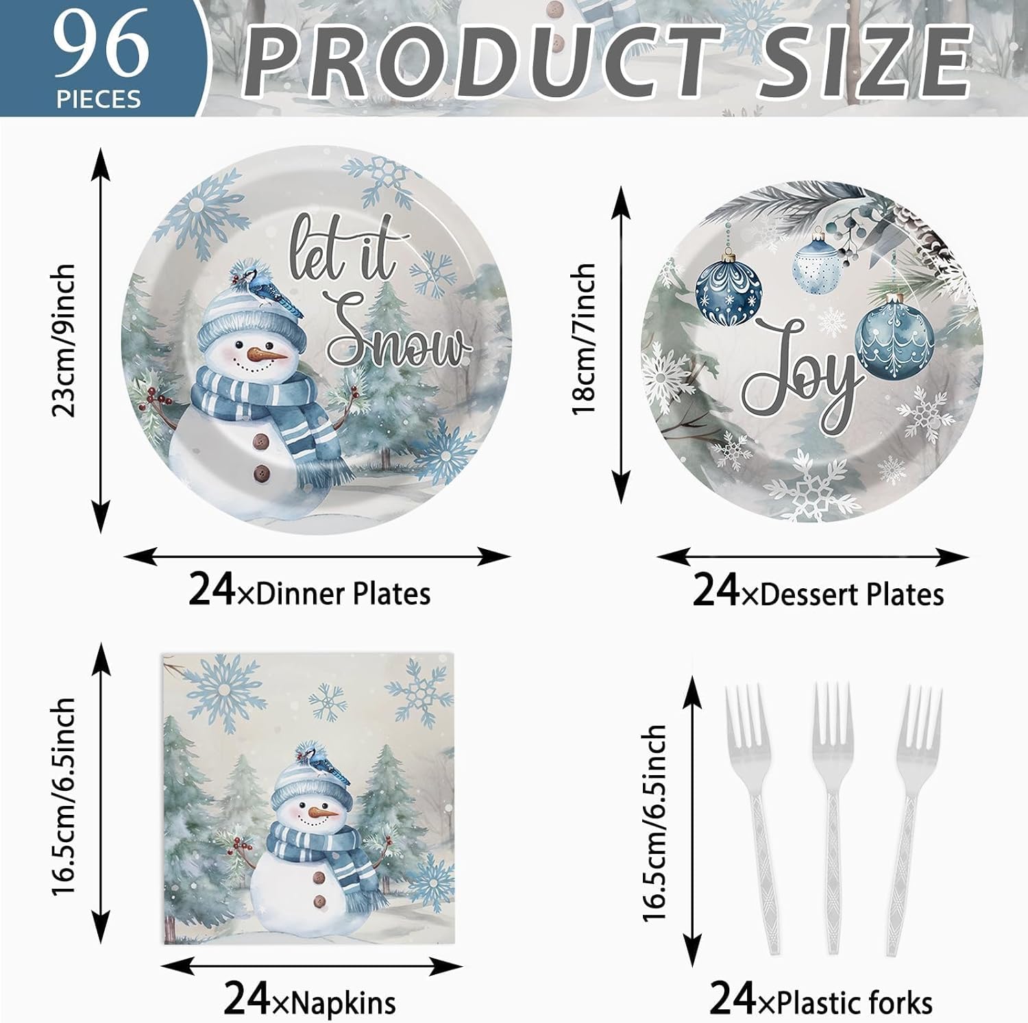 96pcs Christmas Party Plates and Napkins Set