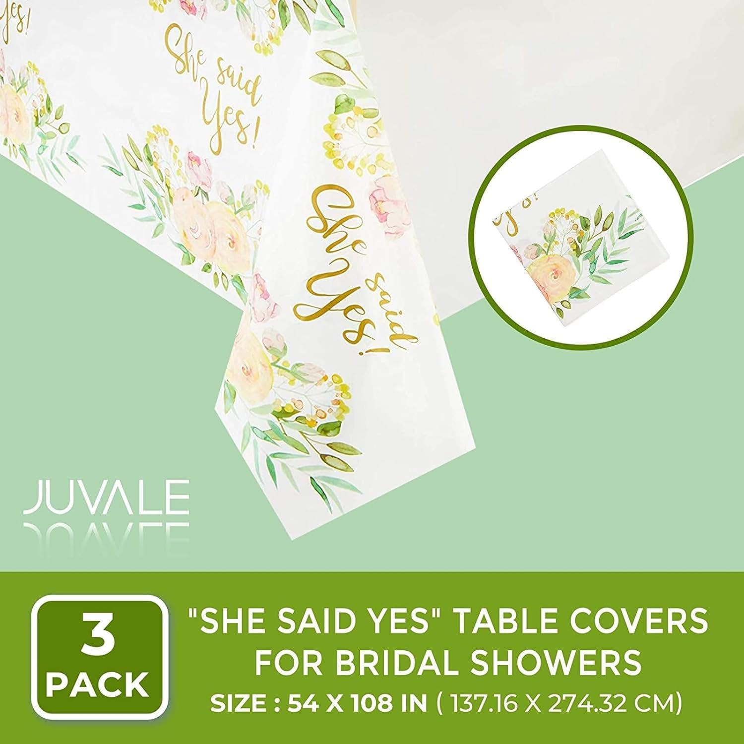 Juvale She Said Yes Table Covers 54x108in 3 Pack