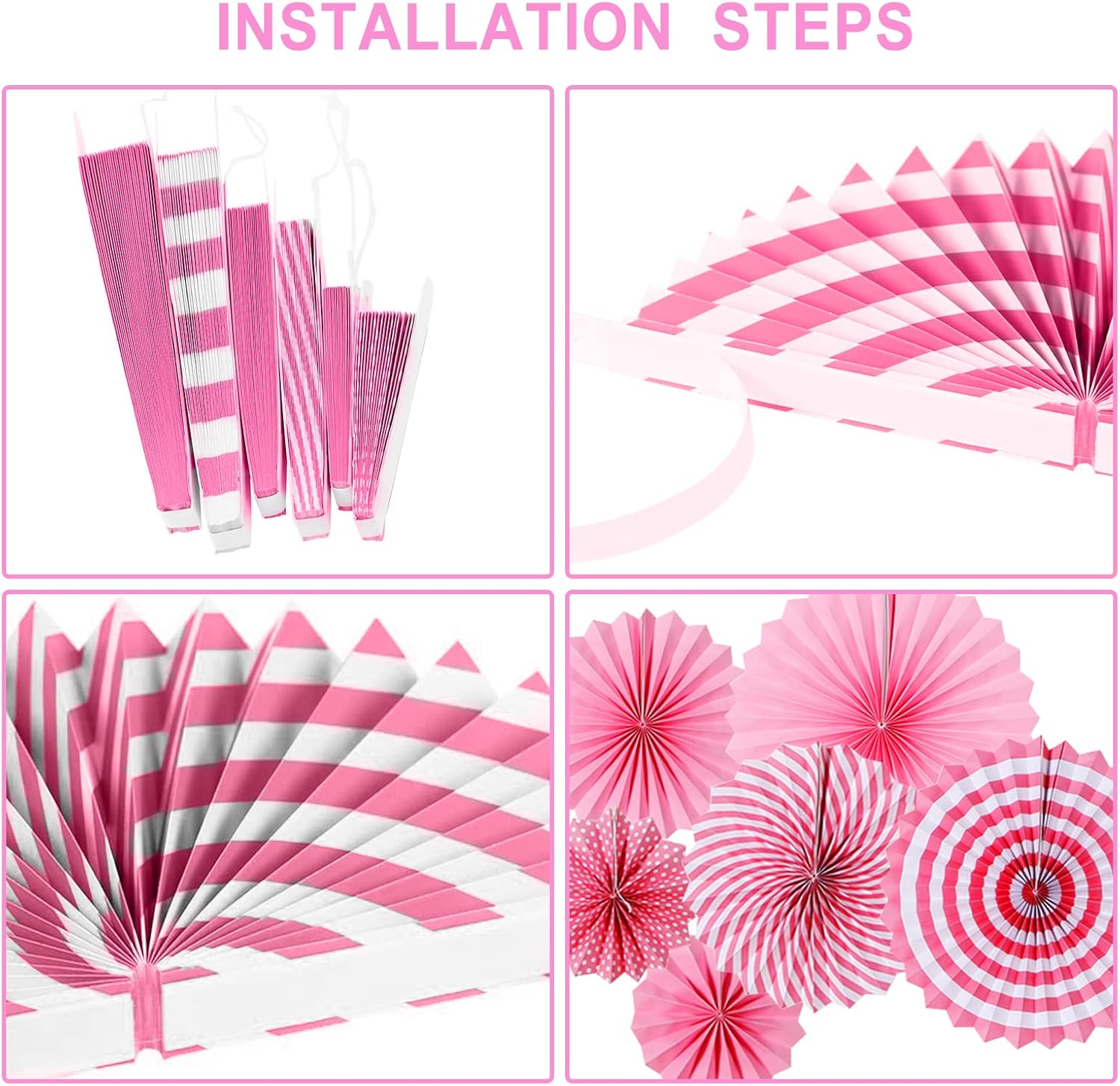 LRCXL 12PCS Party Hanging Paper Fans Set Pink