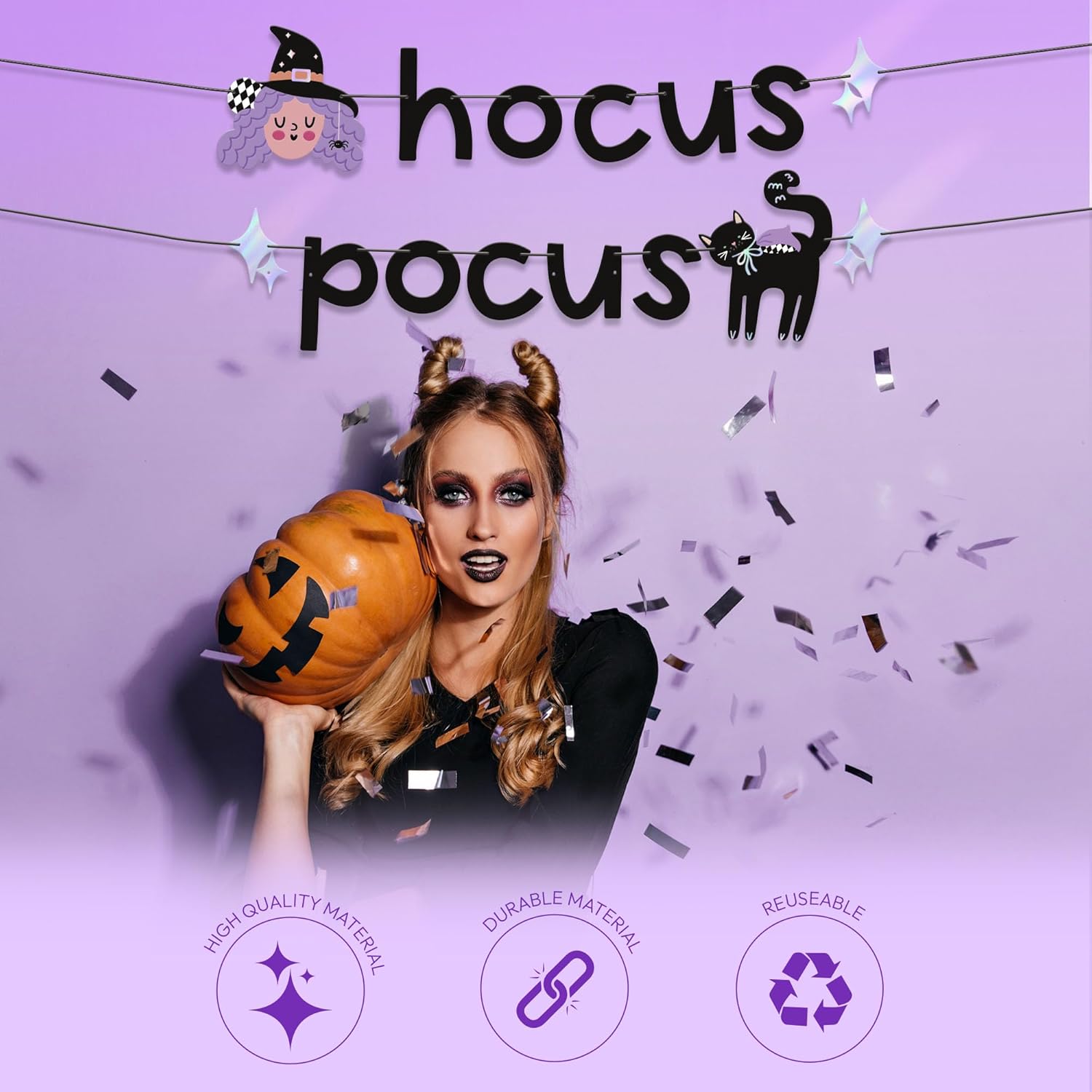 Hocus Pocus Halloween Banner - Witch Cat Decor