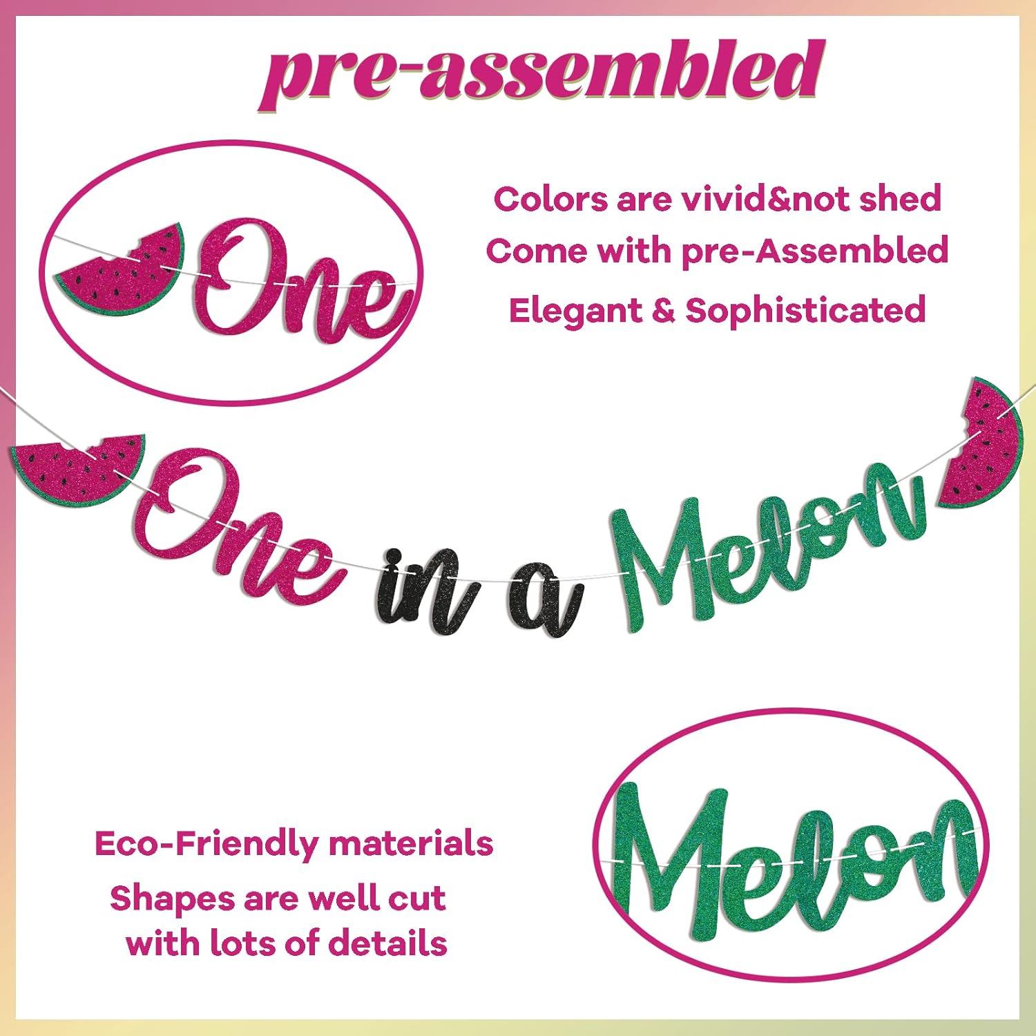 One in a Melon Birthday Banner - Glitter Green Watermelon Decor