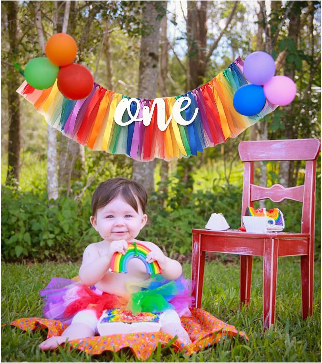 Rainbow High Chair Banner for 1st Birthday Party