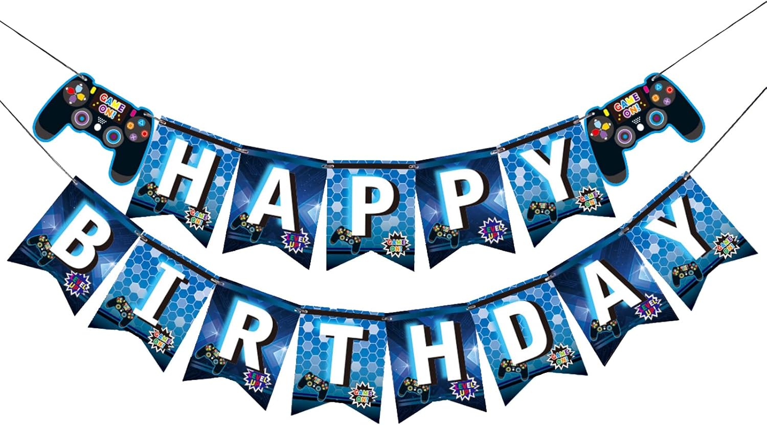 MEETINGU Game Birthday Banner for Video Game Party Decorations