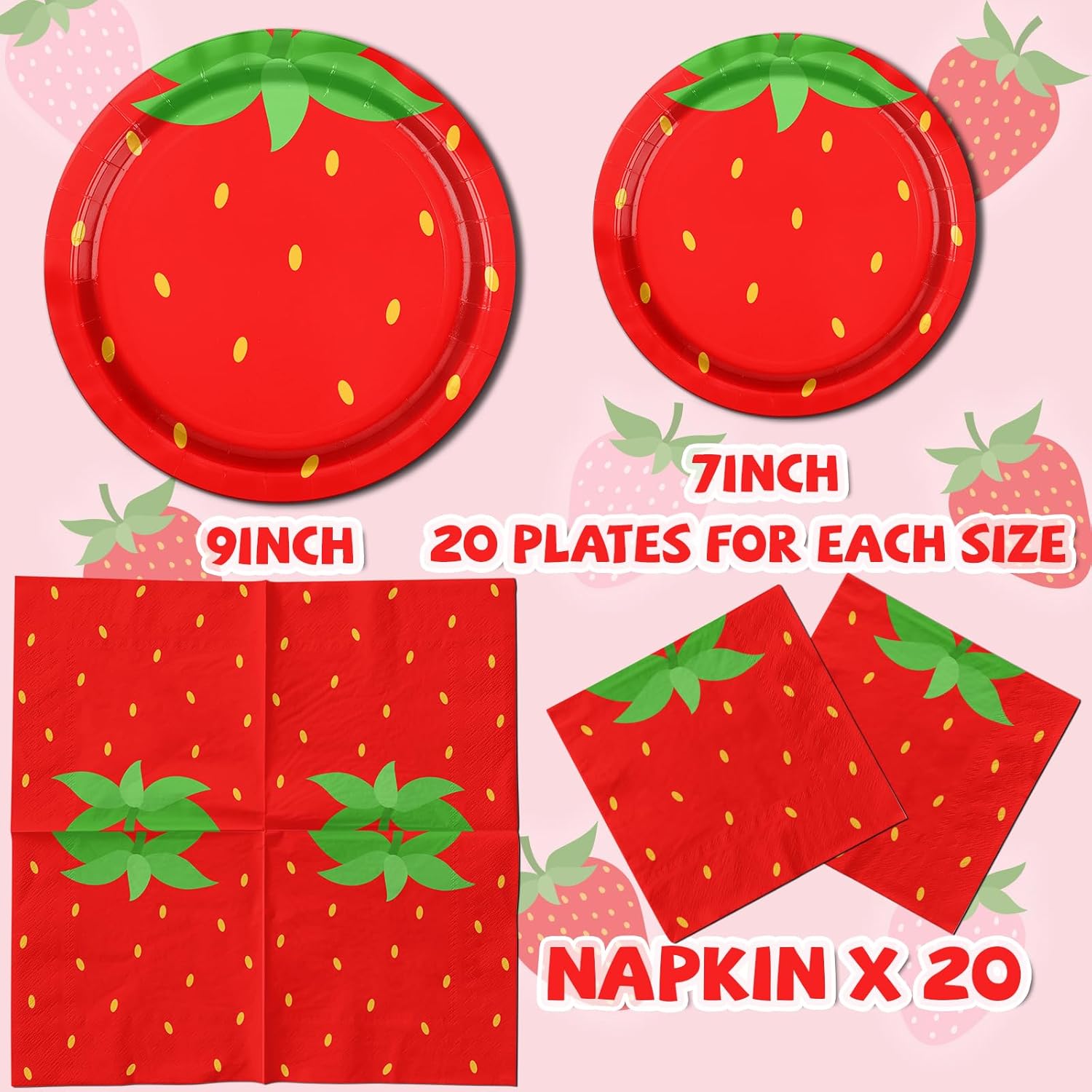 Strawberry Themed Tableware Set for Kids First Birthday
