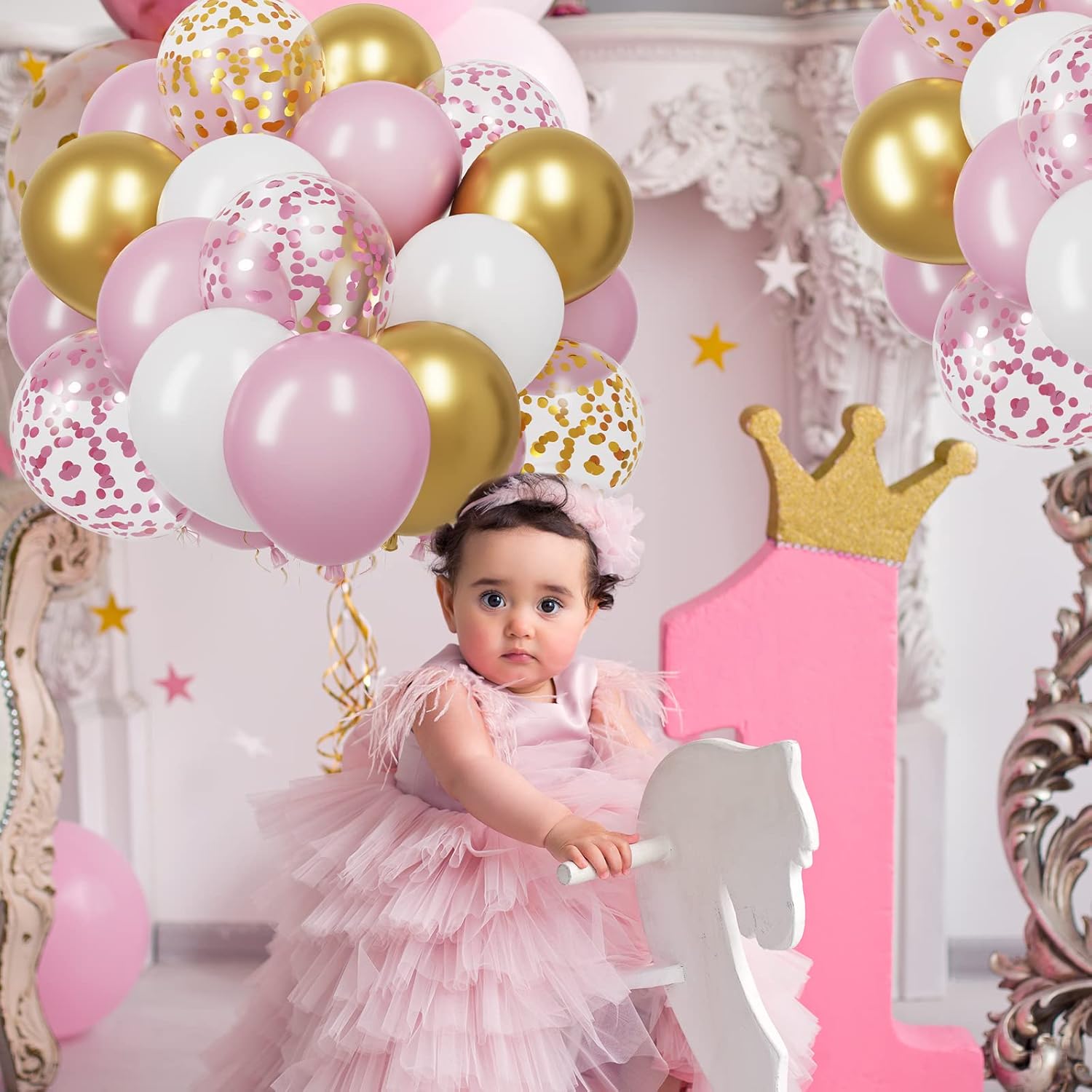 RUBFAC 65pcs Pink Gold Balloons Party Kit